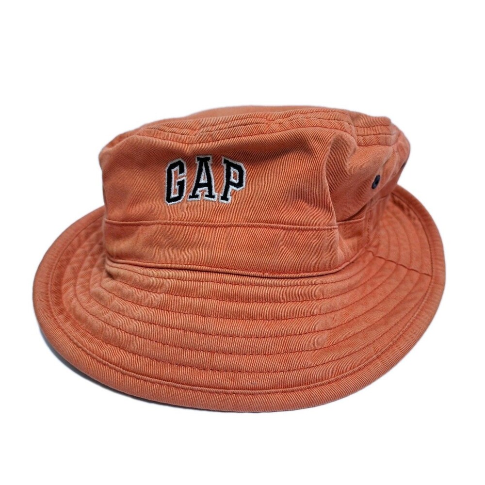 GAP Vintage Y2K 90s Orange Logo Canvas Bucket Hat Large Boonie Cap Sun Hip Hop